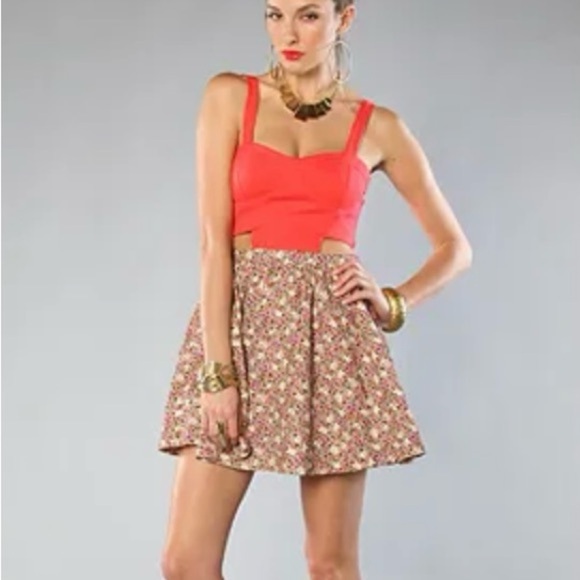 LUCCA COUTURE Monica  CUTOUT MINI DRESS size Small-ORANGE FLORAL BOHO Corset - Picture 1 of 5
